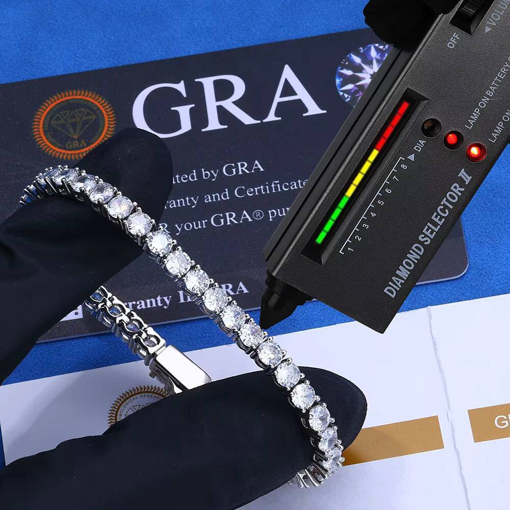 Trendy Brand Men S925 Silver Fine Chain Bracelet CrossBorder Hip Hop Customized Tennis Chain Moissanite