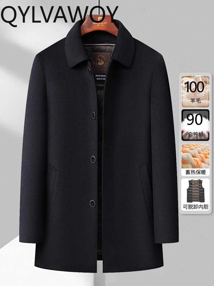 QYLVAWOY Mens Winter Thickened 100 Wool Coat MiddleAged Dads Style MidLong Lapel Woolen Outerwea abrigo para hombre LJ2068T251025