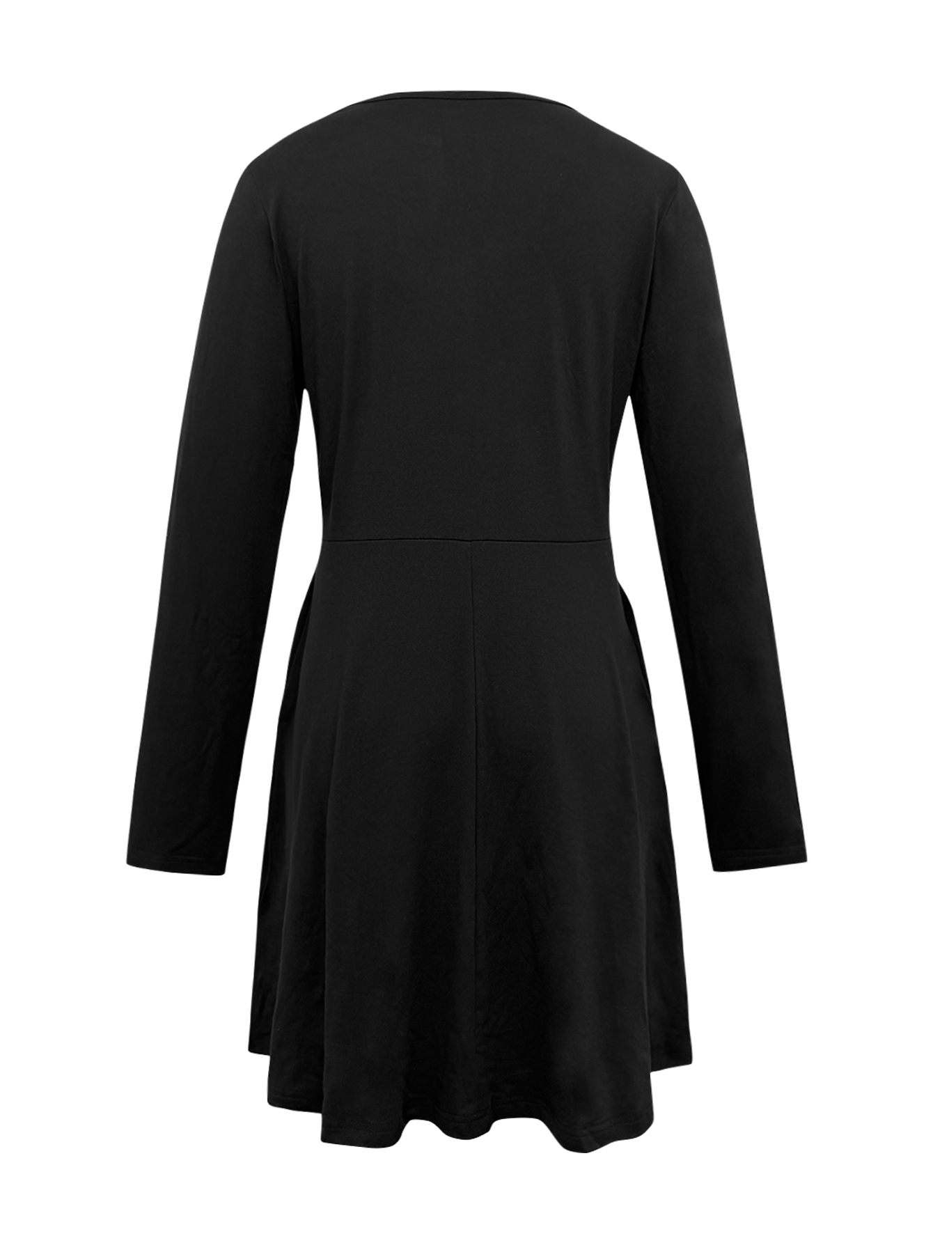 Autumn Winter Women's Fashion Elegant Solid Color V-Neck Minimalist High-End Commute Daily Dating Dress, Milk Silk Black Dress, S-XXL---CF51310