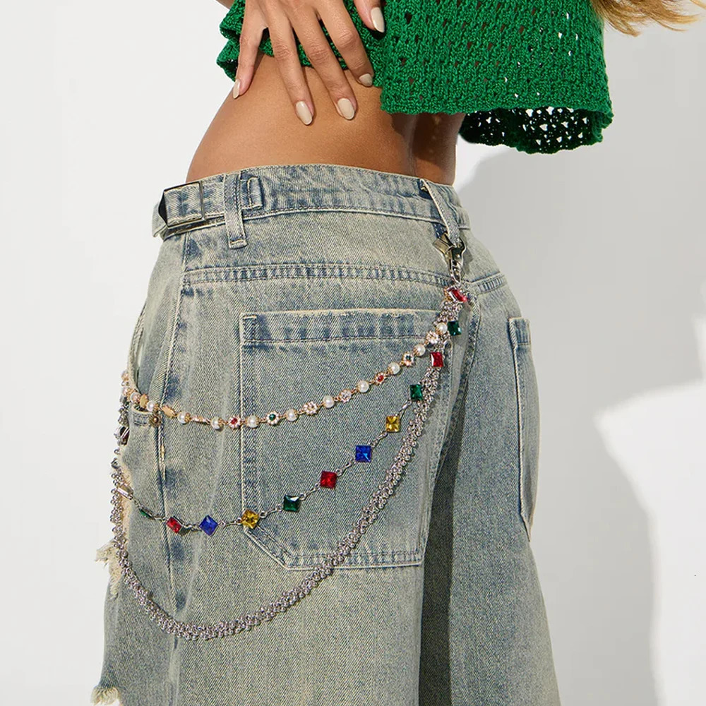 Hip Hop Multilayer Rhinestone Pants Chain Jewelry for Women Men Fashion Grunge Rock Jeans Keychain Wallet Bag Accessories 251023