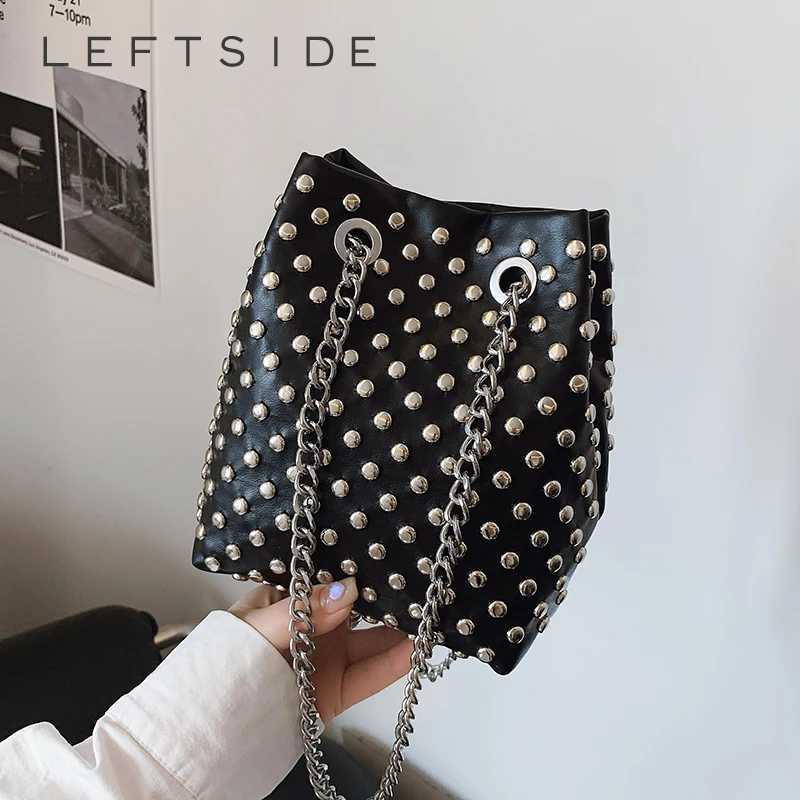 LEFTSIDE Retro Small Rivets PU Leather Shoulder Bag for Women 2025 Punk Style Bucket Handbags and Purses Females Crossbody Bags Z251024