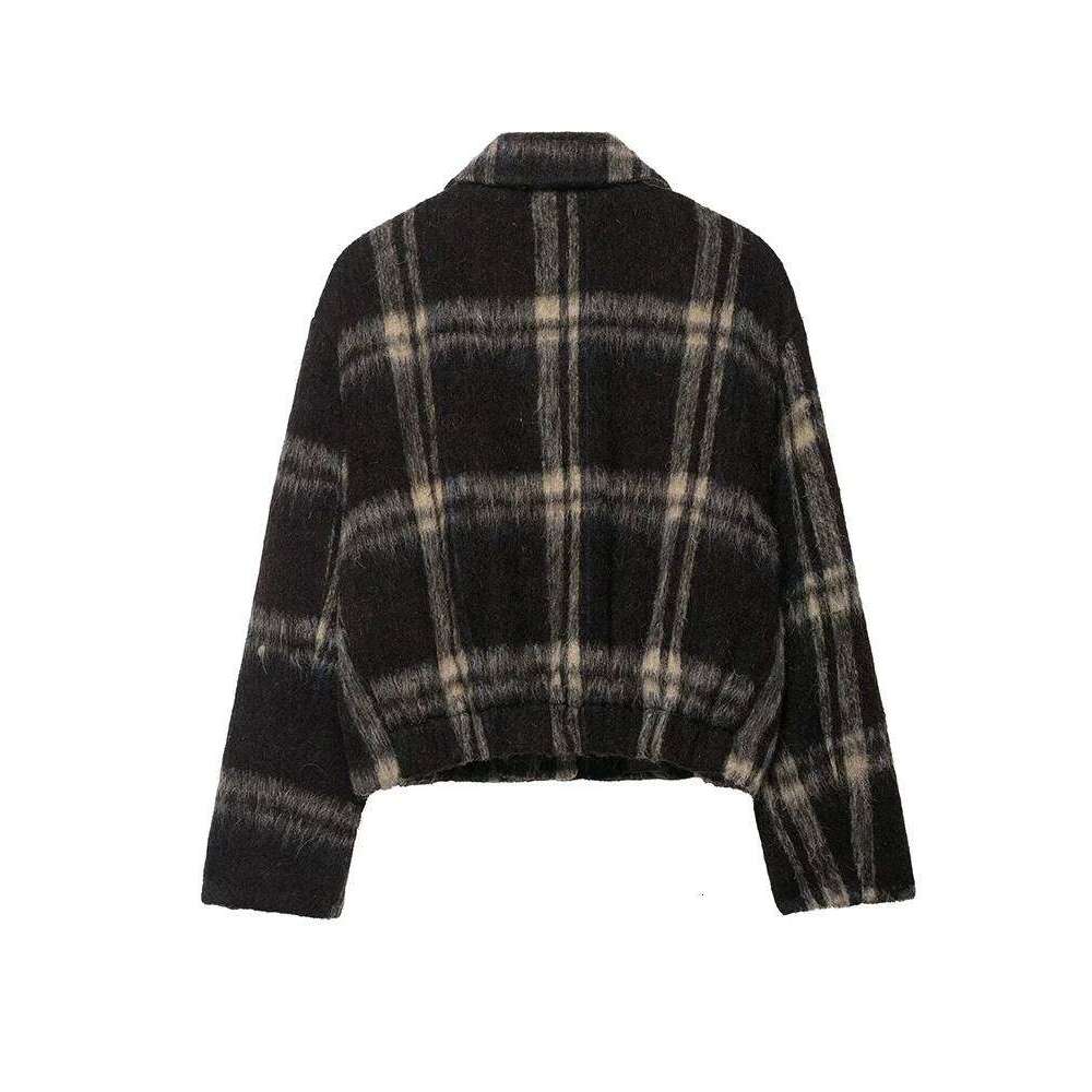TFMLN Autumn New Women Plaid Jacket Fashion Elegant Long Sleeve Button Up Short Woolen Coat Female Winter Casual Outerwear