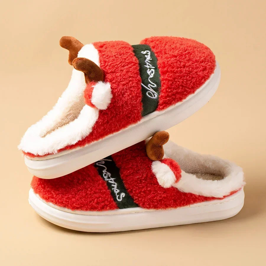 Thick Sole Christmas Deer Slippers Women Indoor Warm Slippers Men Soft Plush Home Floor Shoes Winter Platform Shoes Gifts 2024251020