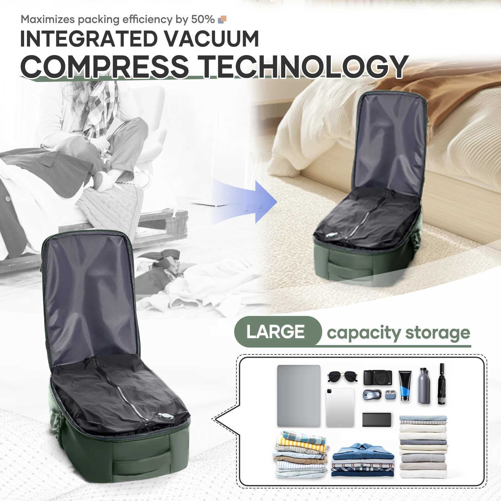 Ryanair 40x30x20 Travel Backpack Vacuum Compression Backpack with Pump Wizzair Cabin Bag 156 Laptop Travel BagStorage Bag W251025