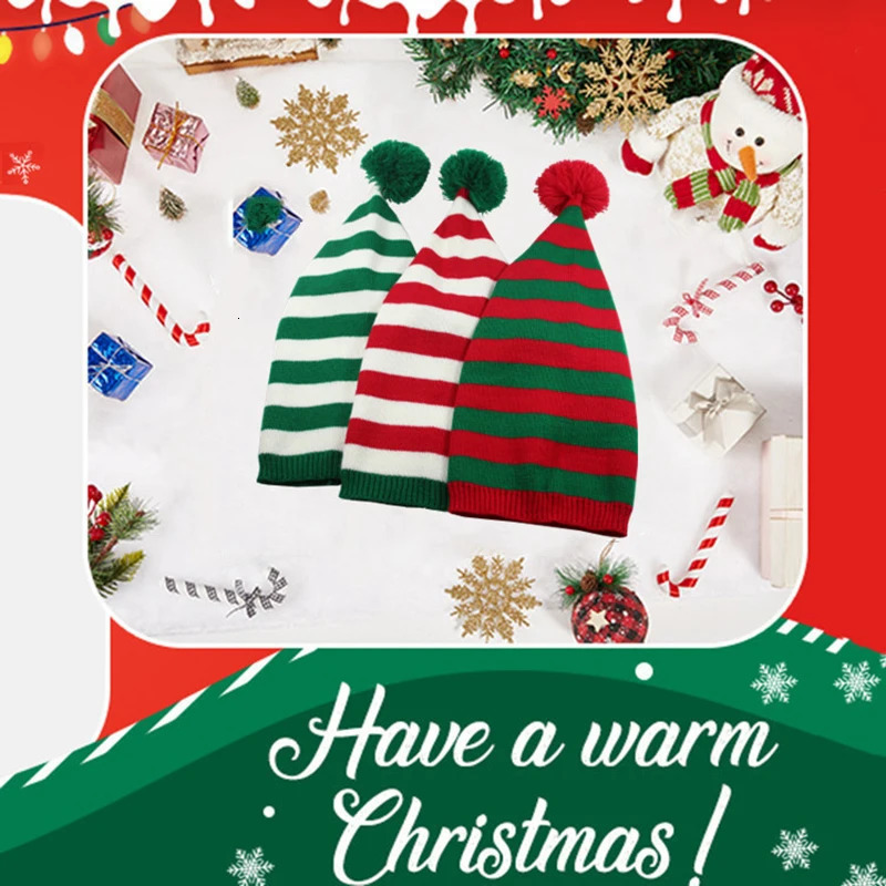 Colorful Stripes Knitted Christmas Hat Elf Santa Beanies Santa Claus Merry Christmas Year Gift Woollen Knitted Crochet Hats 251023