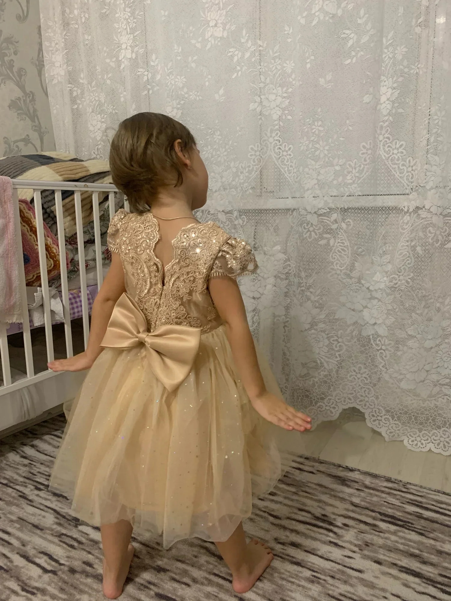 Toddler Girls 1st Birthday Christening Party Dresses Cute Bow Kids Princess Embroidery Backless Flower Girls Dresses for Wedding 251023
