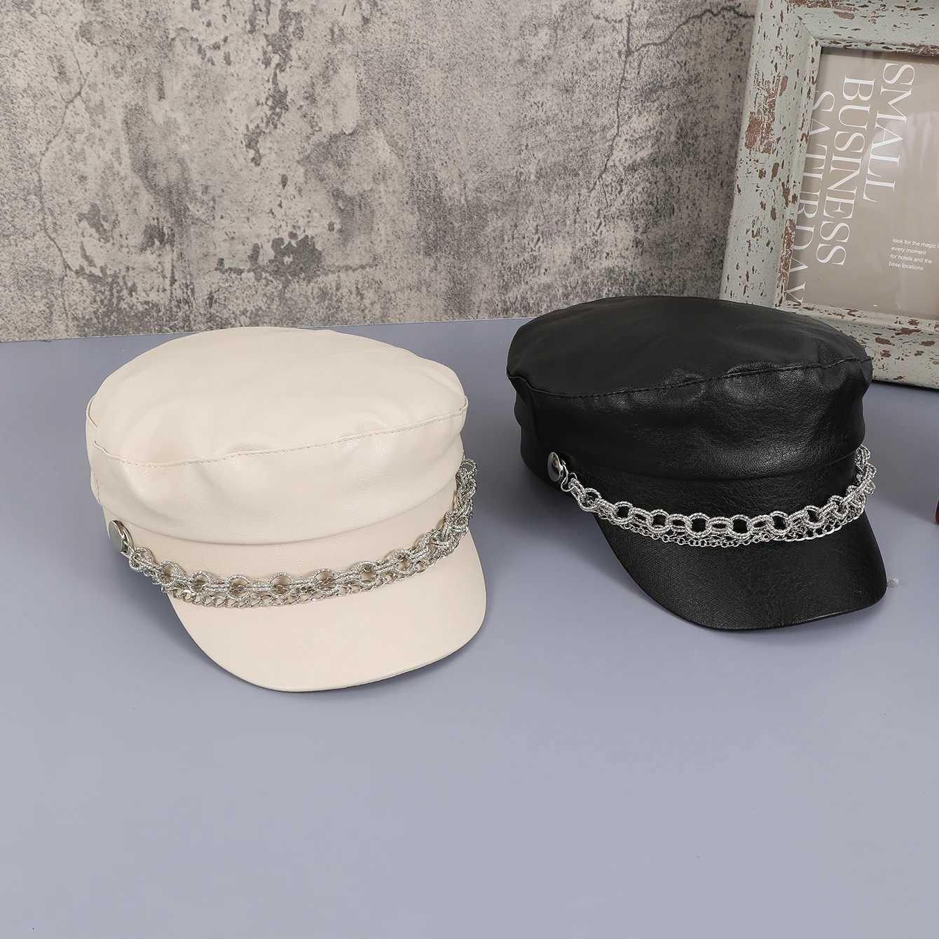 Simple British style PU leather size chain decoration newsboy hat shop trip selfie ry cover newsboy hat Y251025