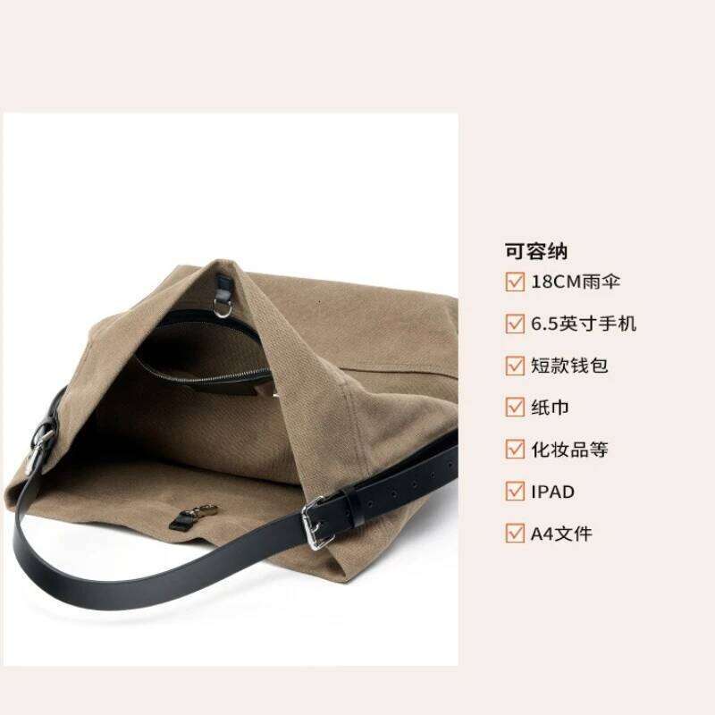 Women's Cowhide Canvas Underarm Commuter Style Bucket Tote Bag Niche Design Single-Shoulder Large-Capacity Travel Handbags 251023 1025