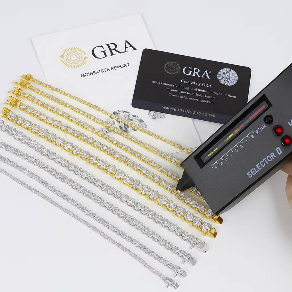 Fashion 2mm6mm VVS Moissanite Diamond Tennis Bracelet Luxury Womens Men Gold 925 Sterling Silver Lab Grown Mossanite Jewelry