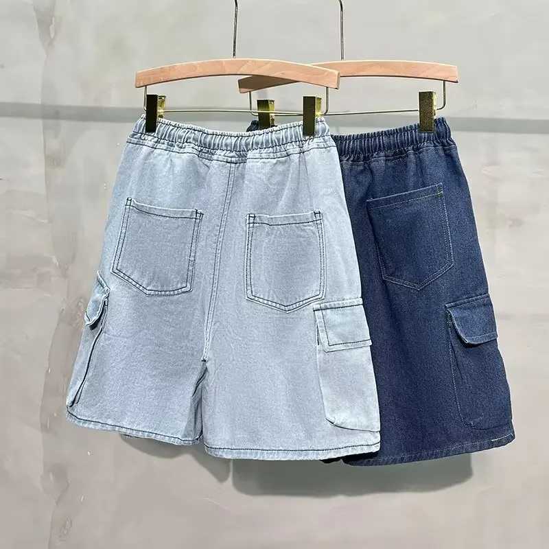 Summer Mens Drawstring Denim Shorts Casual Lightweight Blue Large Pocket Loose Fit Workwear Style for Outdoor ActivitiesXJ251025