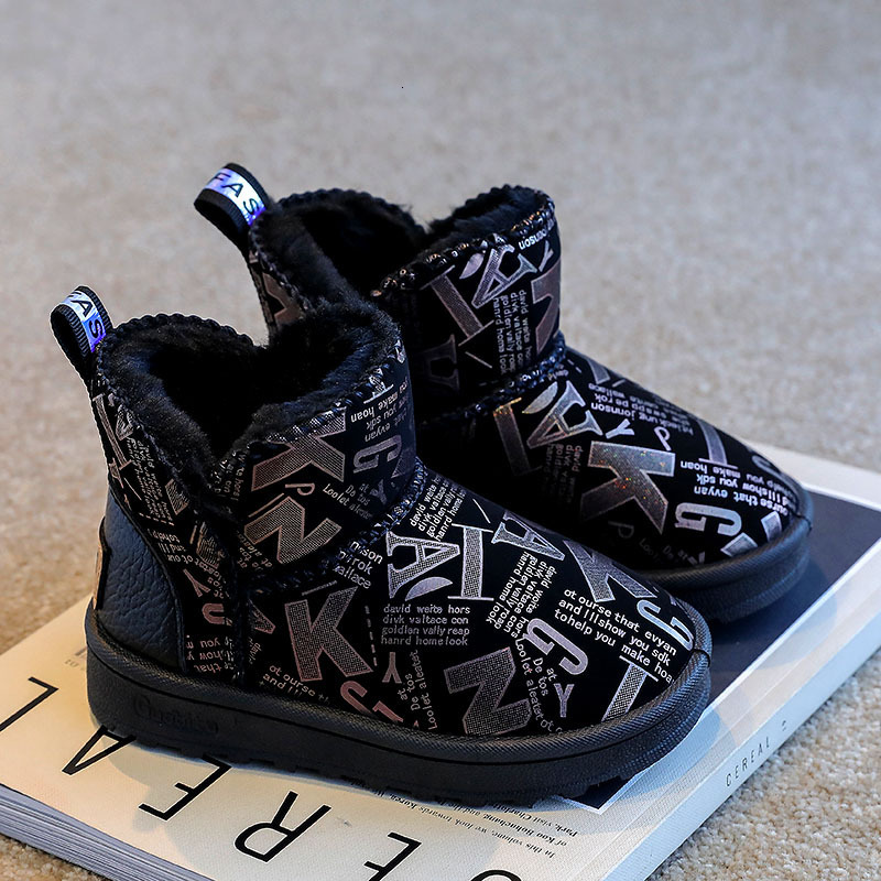 Girl designer fashionable snow boots winter new item wool lining thickened children's boots snow cotton shoes soft soled boys' short boots
