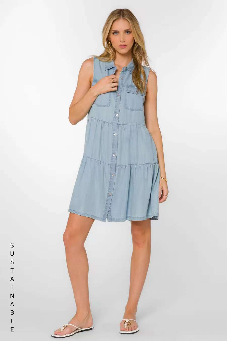 Design a women's sleeveless denim shirt dress - Colette Grayson dress, a must-have for casual and fashionable daily wear