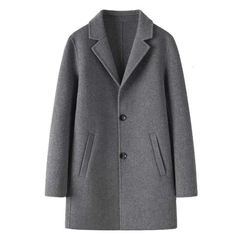 Autumn Winter Doublesided Cashmere Coat Mens Mid Long Gray Wool Woolen Jacket Offseason Highend Suit Business Trench OutwearT251025