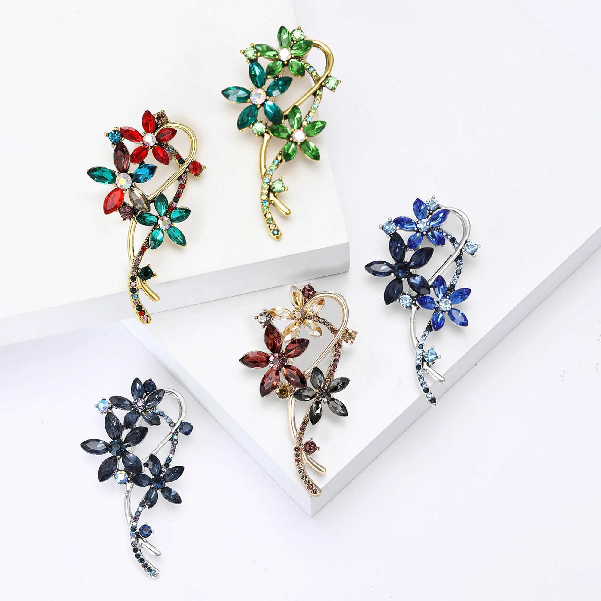 Trendy Rhinestone Flower Bouquet Brooches for Women Unisex Flower Pins 2color Available Office Party Gifts Accessories J251115