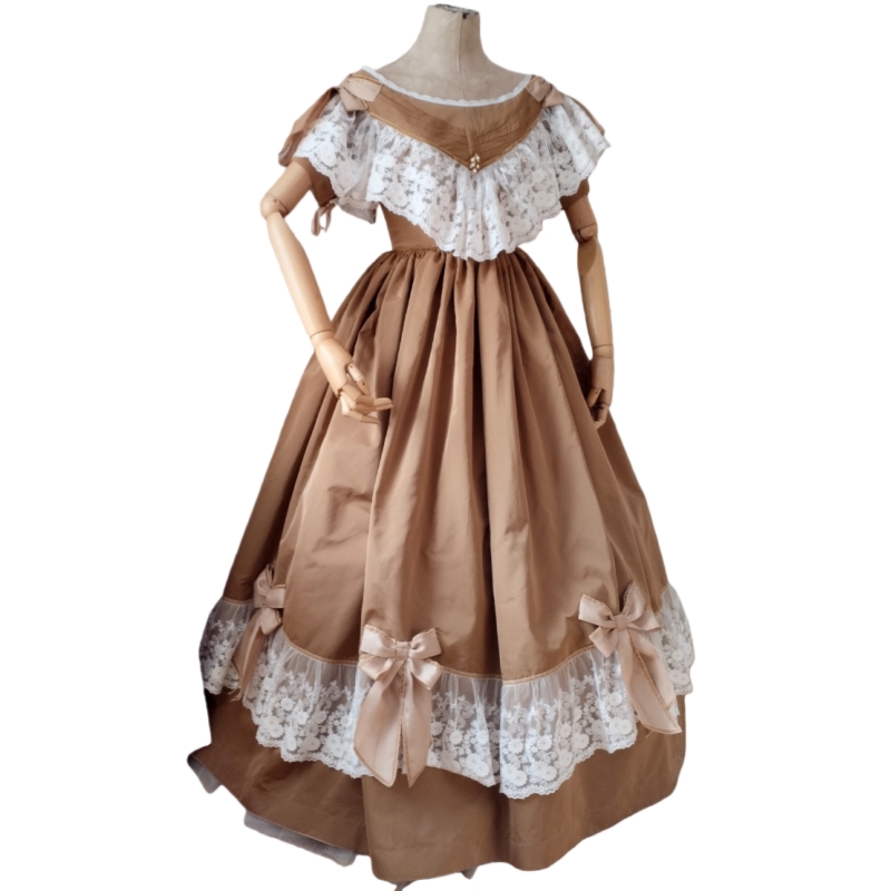 1860s Historical Civil War Prom Dresses Floor Length Brown Vintage Evening Dress Lace Pleats 2026 Customized Celebrity Party Special Occasion Wear