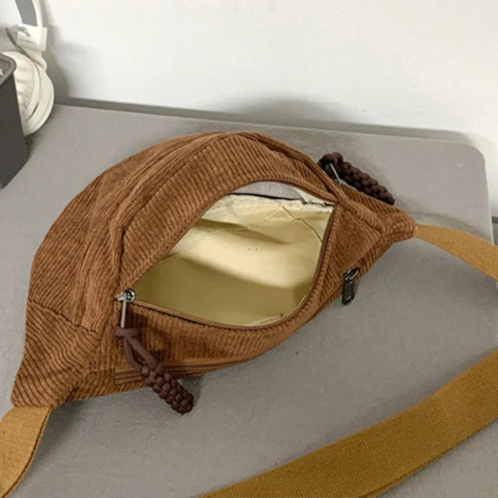 Women Waist Pack Large Capacity Corduroy Fanny Pack Street Style Chest Bag Fashion Shoulder Crossbody Bags Casual Waist Belt Bag 251023