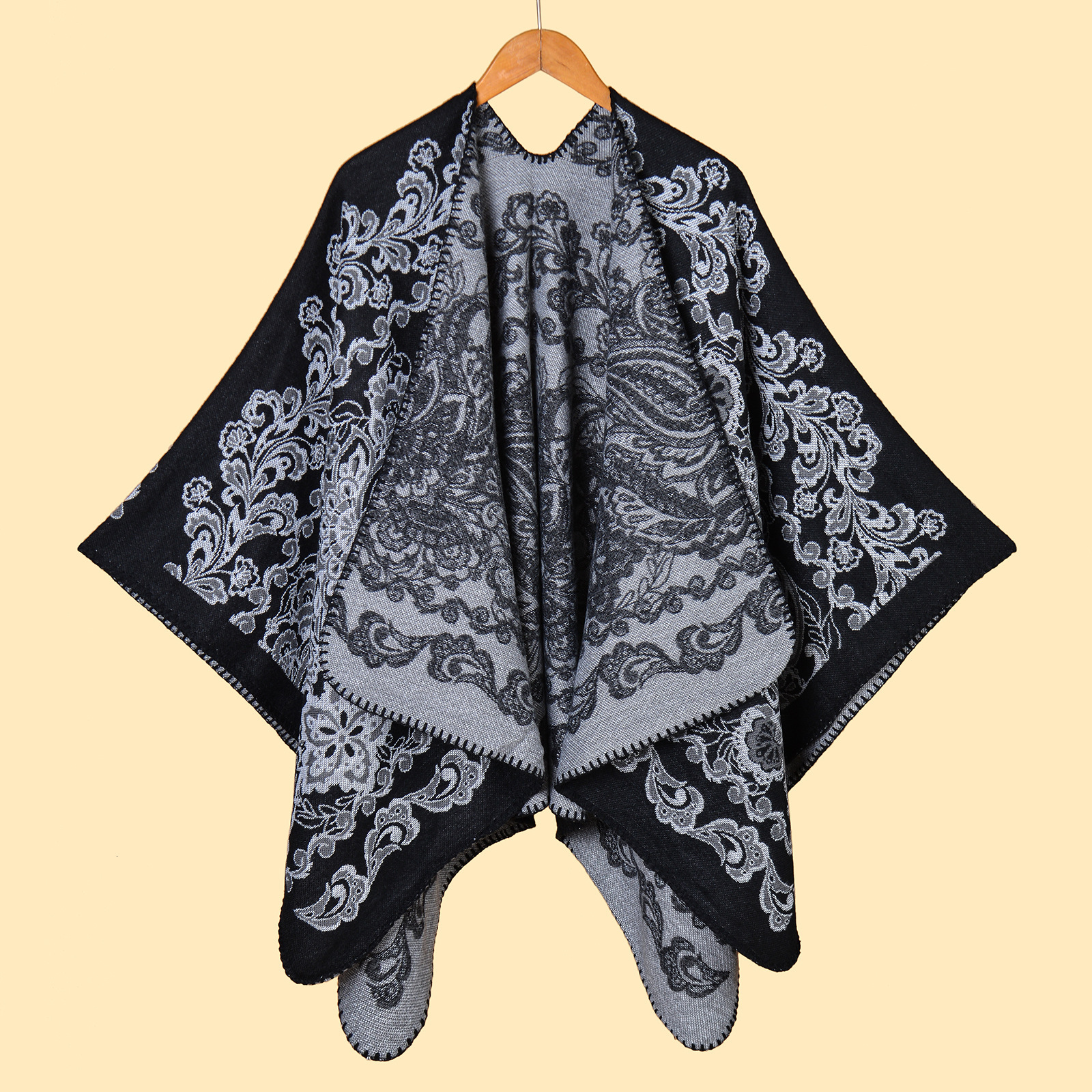 Womens Scarf Shawl Jacquard Thickened Imitation Cashmere Split Warm Shawl Cape Autumn Winter Style