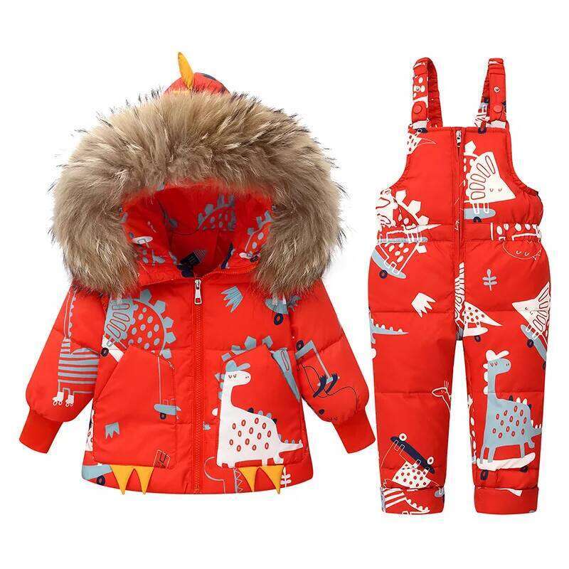 Children Winter Warm Down Jacket Parka Boy Baby Overalls Toddler Clothes Kids Dinosaur Clothing Set Hooded Coat Snowsuit