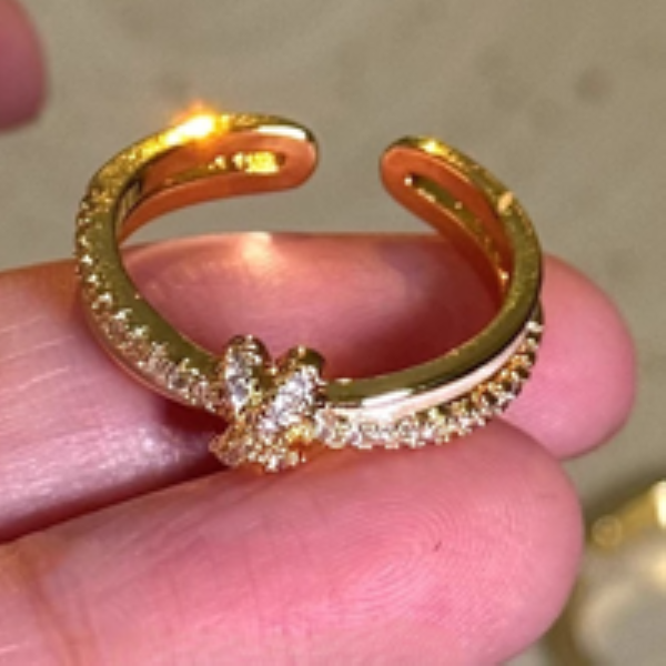 TaiYang New French Elegance Mother of Pearl Ring, Micro-Pave Zirconia Adjustable Open Band with Pearl Luster