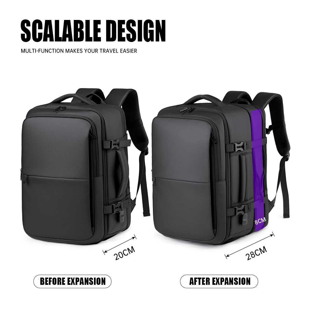 Urban Commuting Mens LargeCapacity Business Waterproof Backpack Travel Boarding Laptop Business Trip Backpack Womens Expandable Family Travel W251025