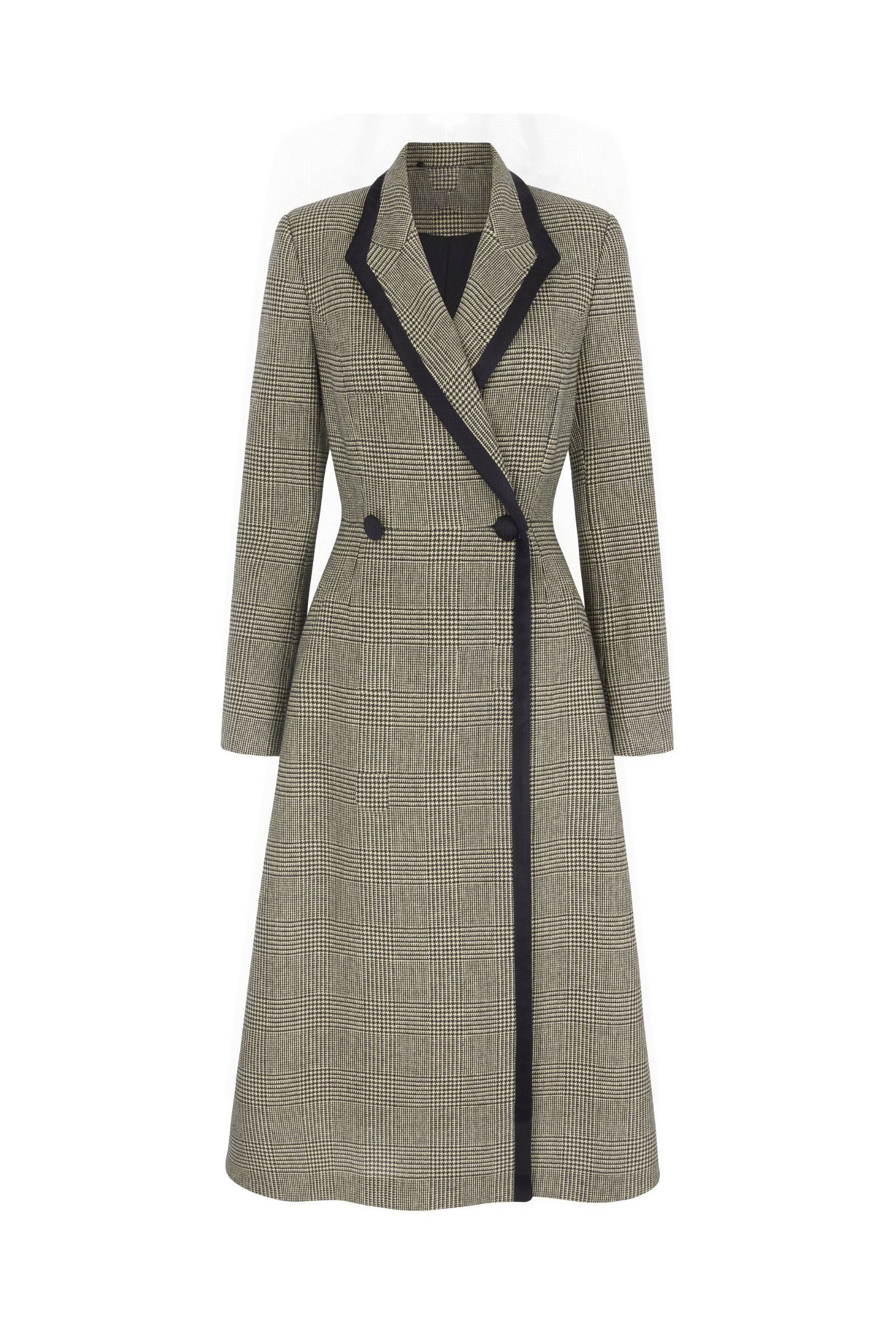 Elegant Houndstooth Long Coat For Women Warm Peaked Lapel Double Breasted Jacket Only Blazer Custom Made