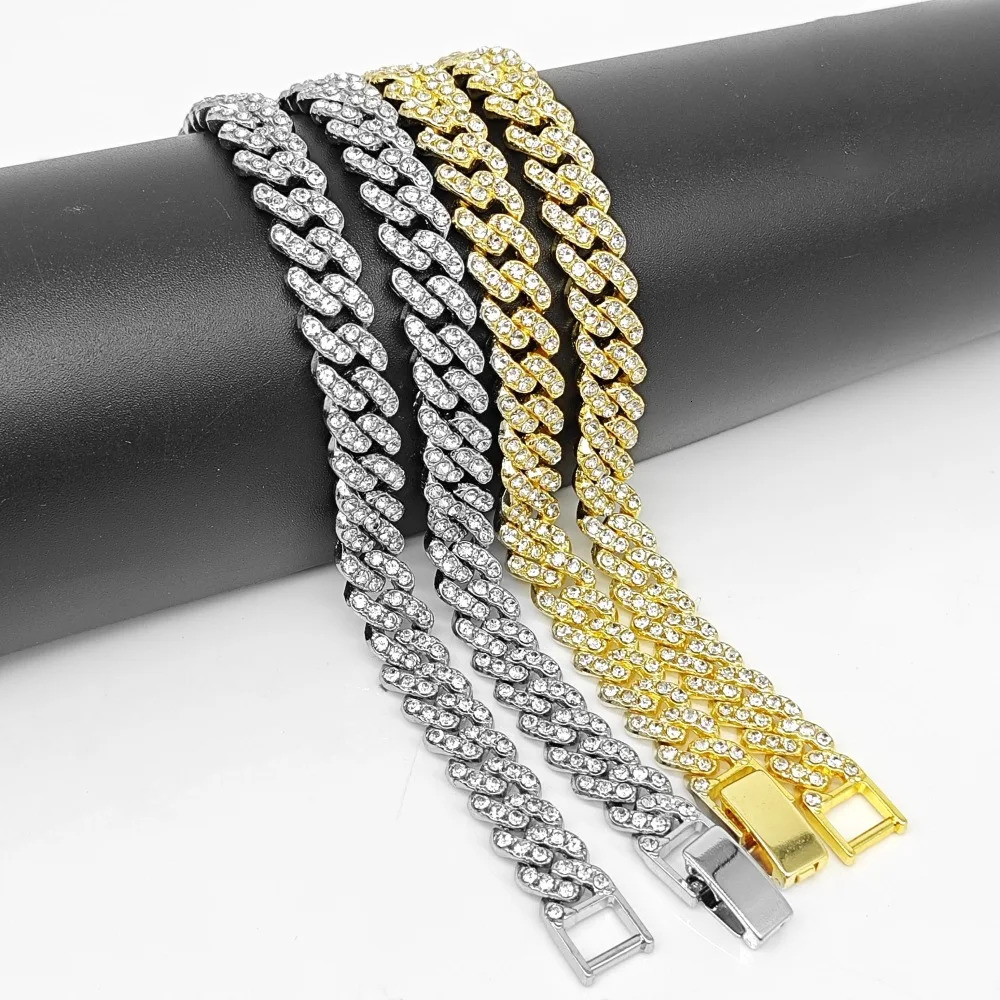 9MM Hip Hop Men Women Prong Cuban Link Chain Necklace Bling Iced Out 1 Row Rhinestone Paved Miami Cuban Chain Jewelry Gift 251013