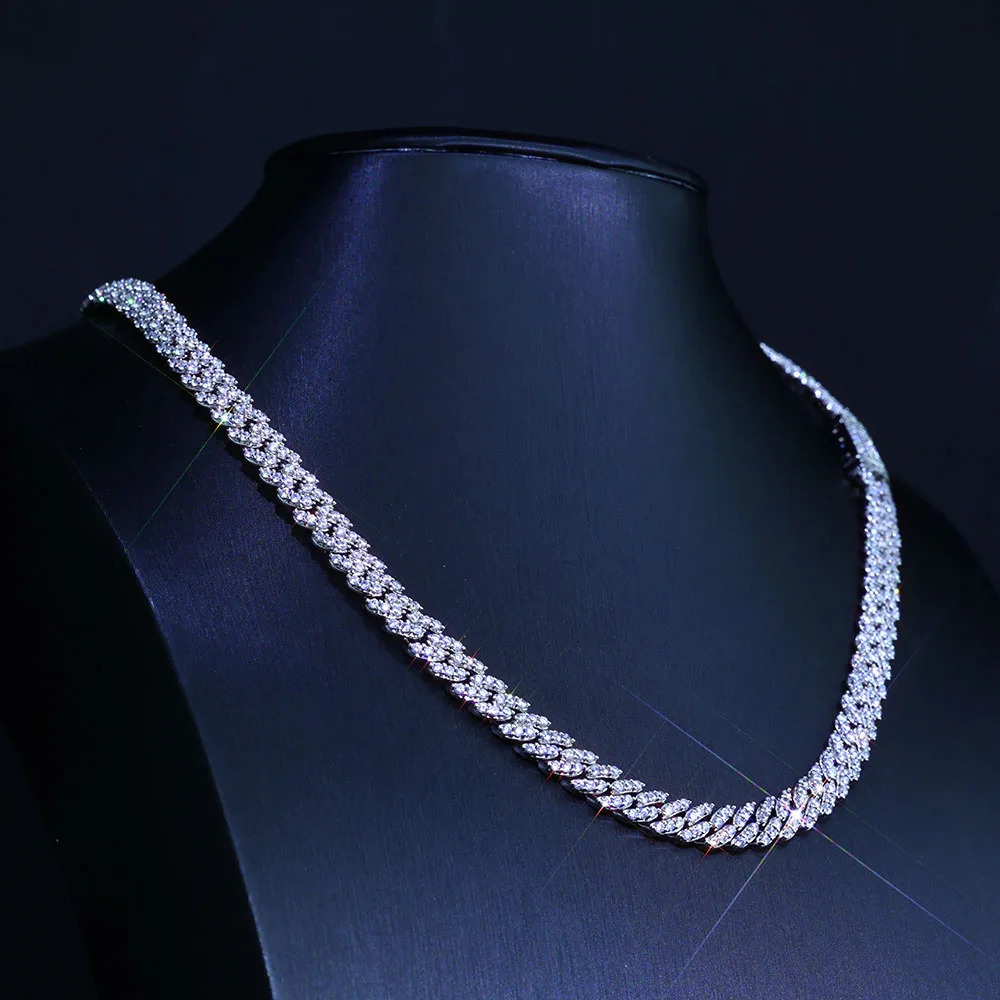Hip Hop Jewelry 6mm8mm 1Row Iced Out Cuban Link Chain Choker Women Prong Setting Cubic Zirconia Cuban Necklace Party Gift 251013