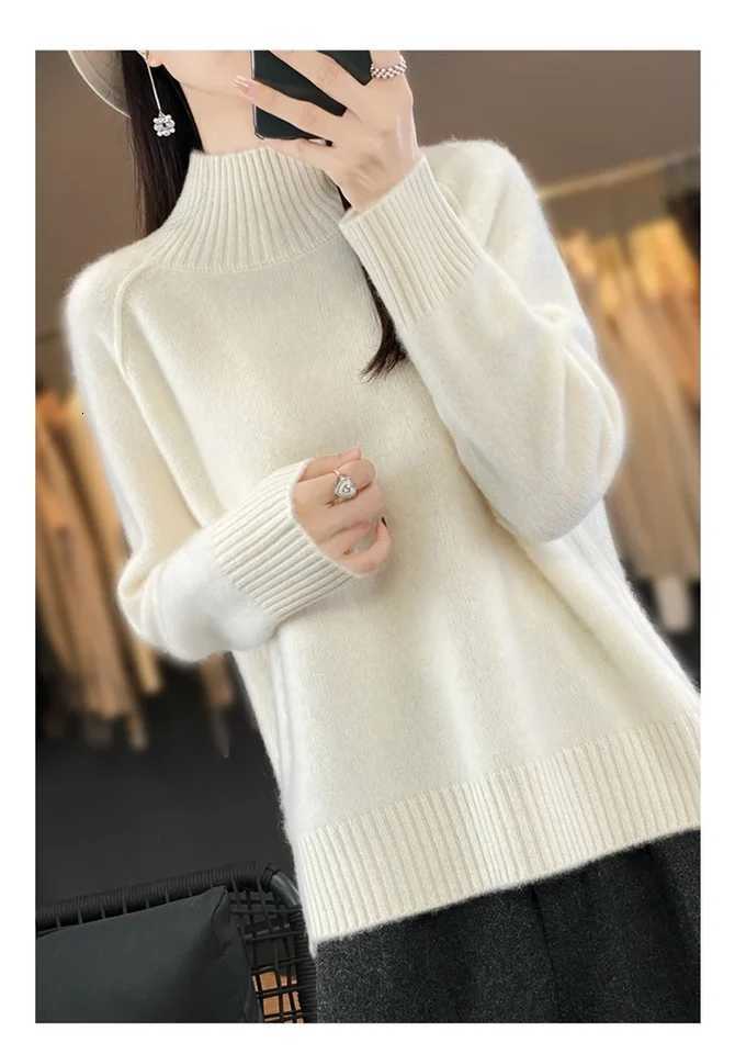 Womens HighNecked Cashmere Sweater 100 Soft Wool Thickened Lazy Raglan Sweater with Slit for Autumn Winter Comfortable Waxy WT251025