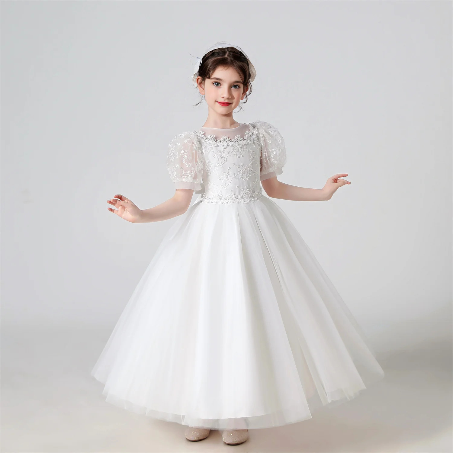 Girl Flower Dress Lace Embroidered Wedding Princess Dress Host Performance Costume Gown Christmas Party Evening Dresses 251023