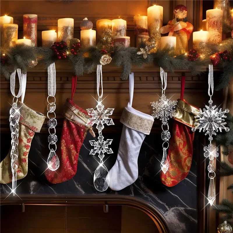 510Pcs Acrylic Snowflake Simulation Ice Pendants Xmas Tree Hanging Ornament 2024 Christmas Home Decorations New Year Gift 2025 C251024