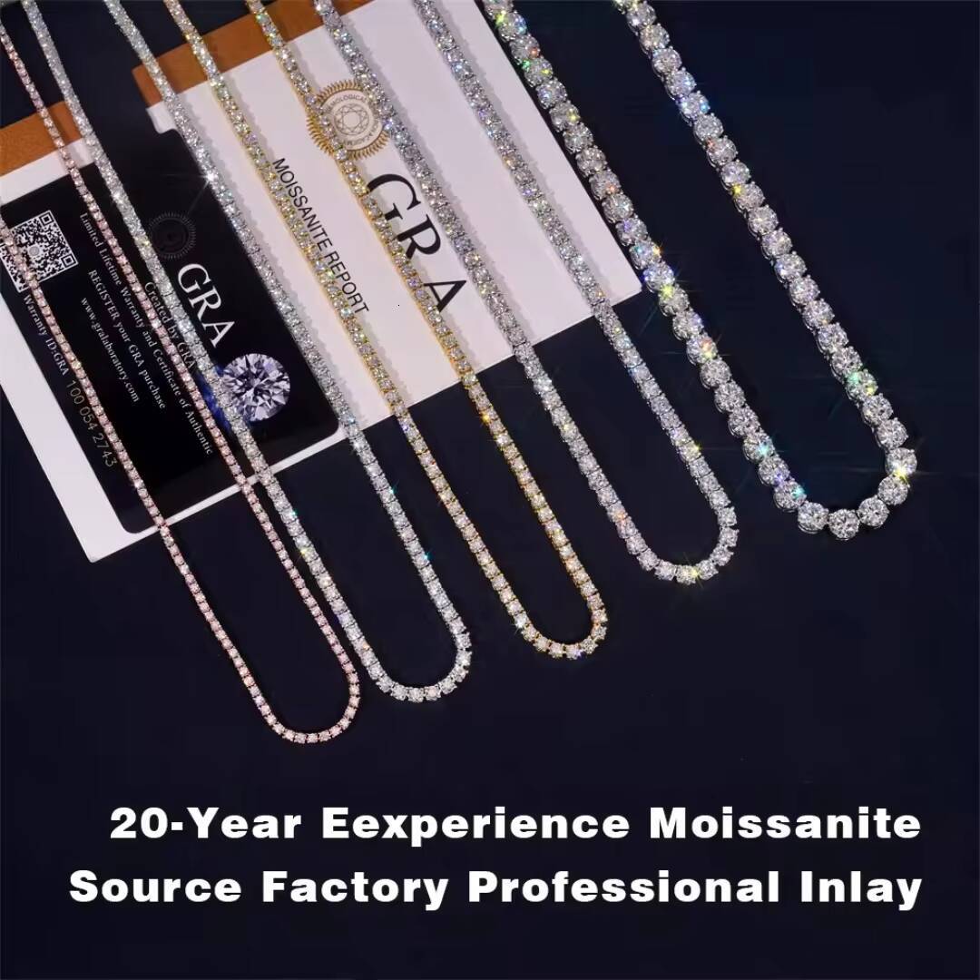 Luxury Men Women Hip Hop Iced Out Fine Jewelry 2MM 3MM 4MM 5MM Lab Diamond S925 Silver Vvs Moissanite Tennis Chain Necklace