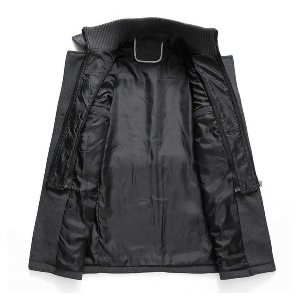 Autumn and Winter Men Woolen Coat Double Stand Collar Long Sleeve SingleBreasted Jacket with Pockets Midlength Outwear 2024T251025