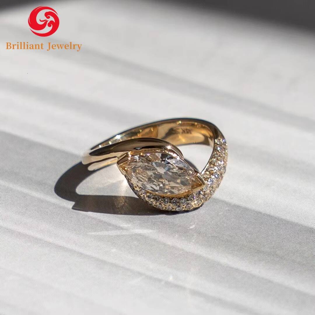 Luxury Custom Moissanite Ring 1CT 3CT 5CT VVS Marquise Cut Moissanite Engagement Rings Real 14K 18K Gold Proposed Ring