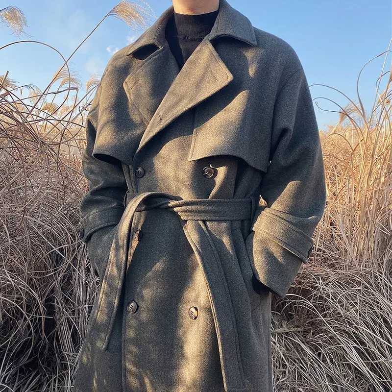 2022 Mens Woolen Clothes Straight Casual Windbreaker Long Coat Fashion Loose Gentle Autumn Korean Elegant OvercoatT251025