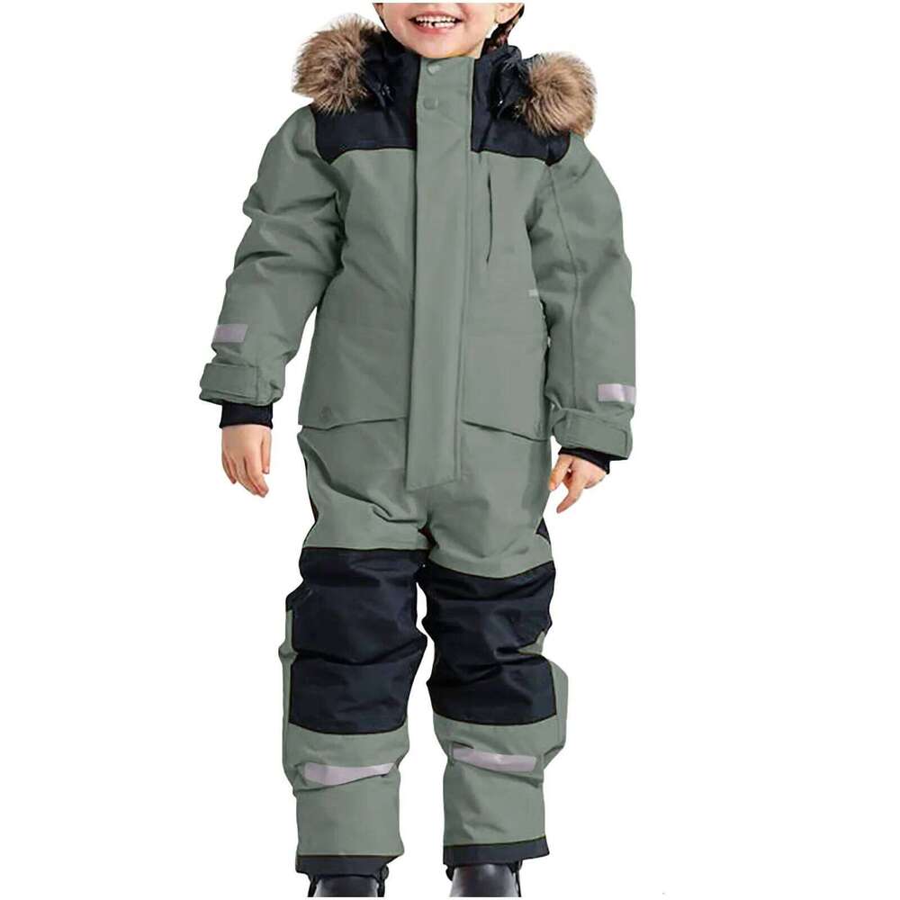 Jumpsuit Winter Color Blocking Fashion New All-Match Outdoor Waterproof And Plush Thick Warm Ski Suit