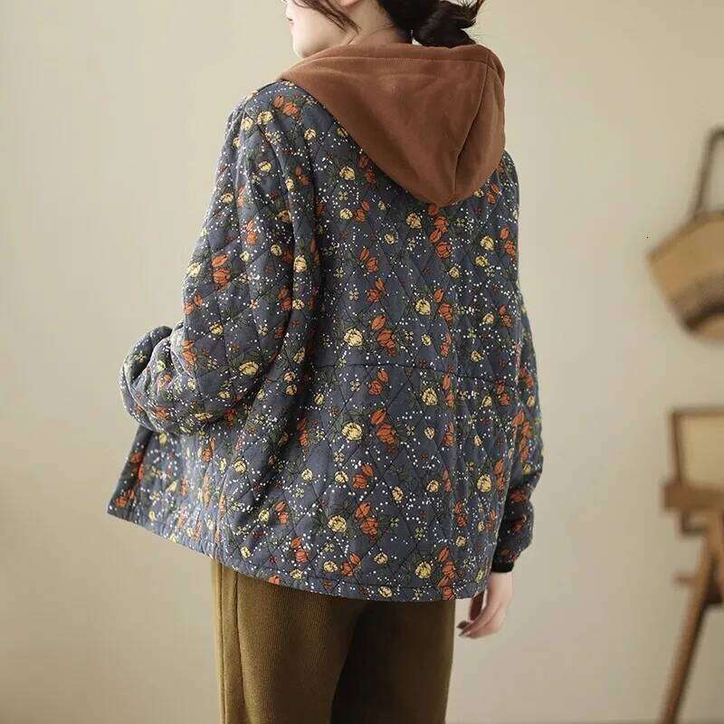 2025New Autumn Winter With Cotton-Padded Jacket Women Mid-Aged Mother Hooded Floral Plus Veet Warm Parkas Coat Female Coats Designer Women