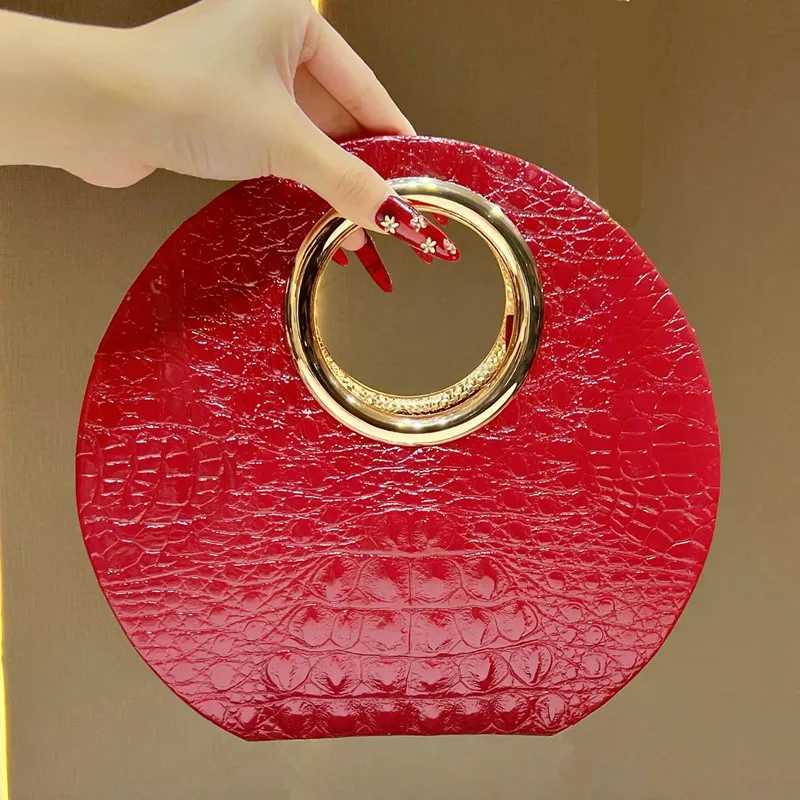 2025 Luxury Design Crocodile Pattern Leather Evening Clutch Bag Women Metal Ring Handle Handbags High End Party Shoulder Bag Z251024