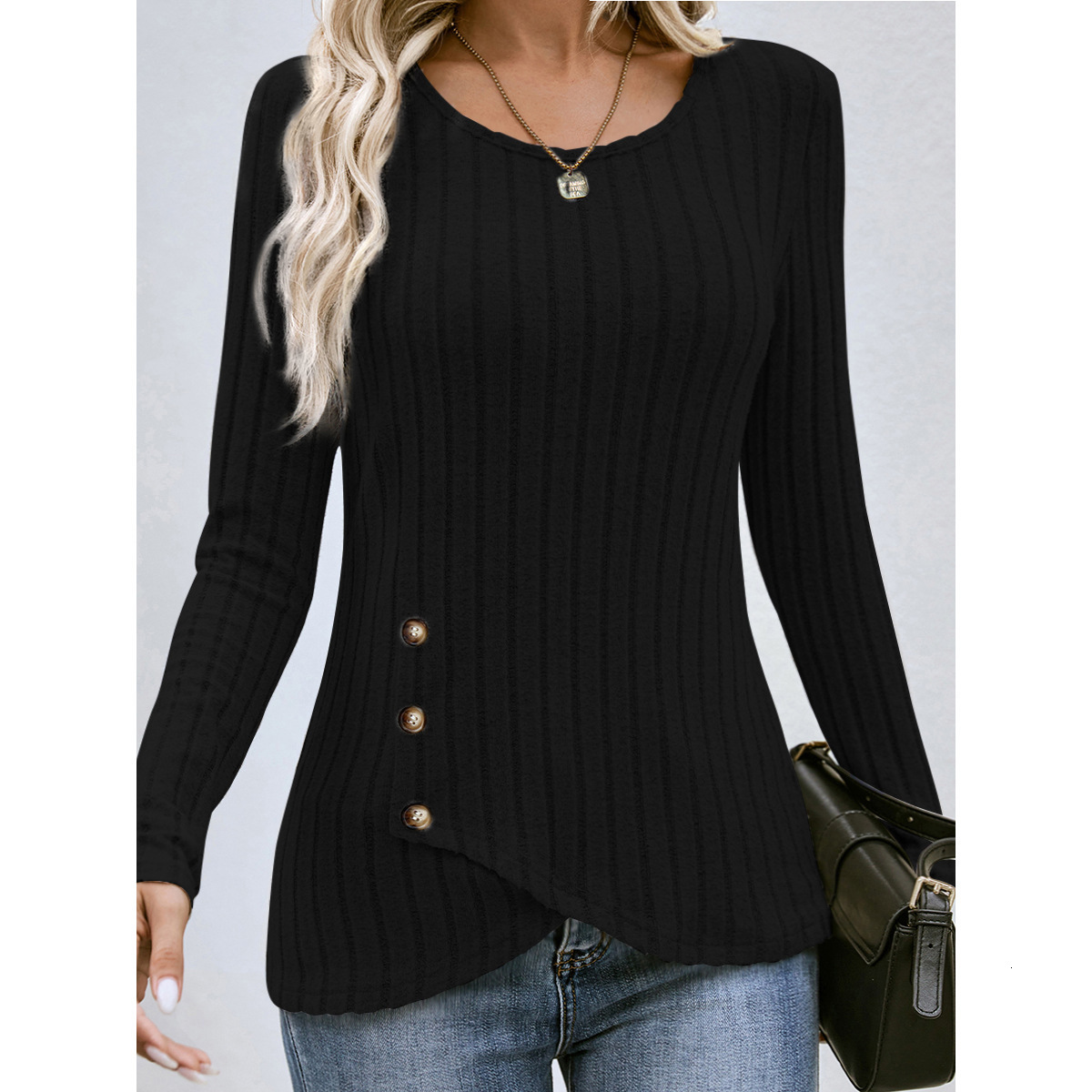 2025 Autumn Winter Women's Fashion TikTok Waist-Cinching Round Neck Slim Fit Long Sleeve Top