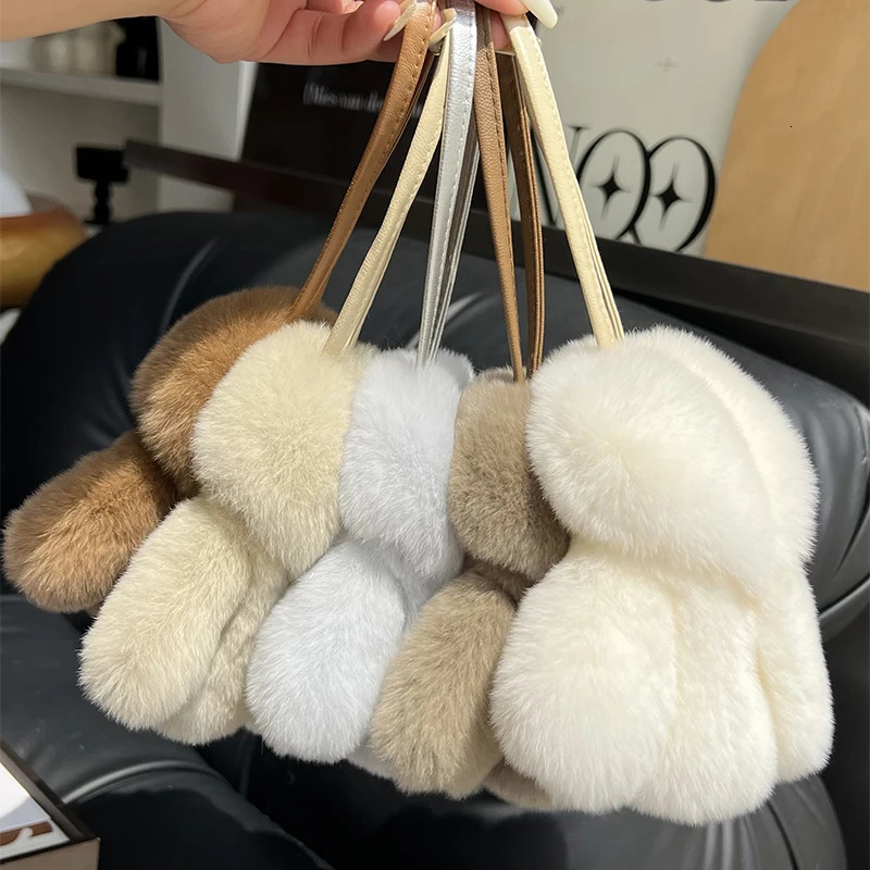 Rex Rabbit Fur Keychain Small Clothes Modeling Keychain Fur Pendant Key Chain Keychain Fluffy Keyring Gift For Women Bag Charms 251023