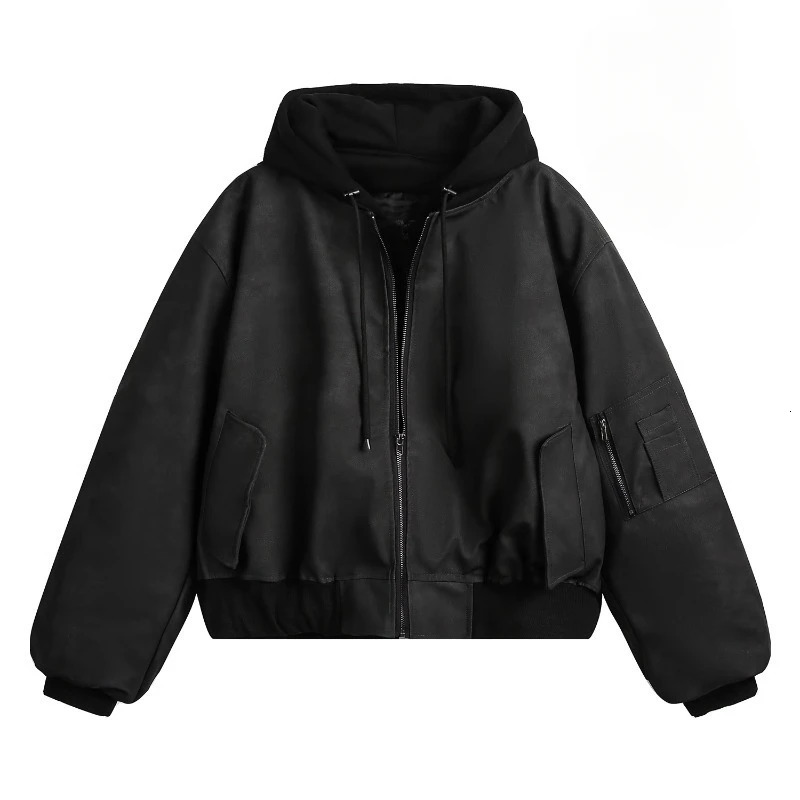 Thicken Motorcycle Hooded Leather Jacket Mens Winter Two Pieces Fashion Hip Hop Warm Parkas Pilot Bomber Cotton Coats 251020