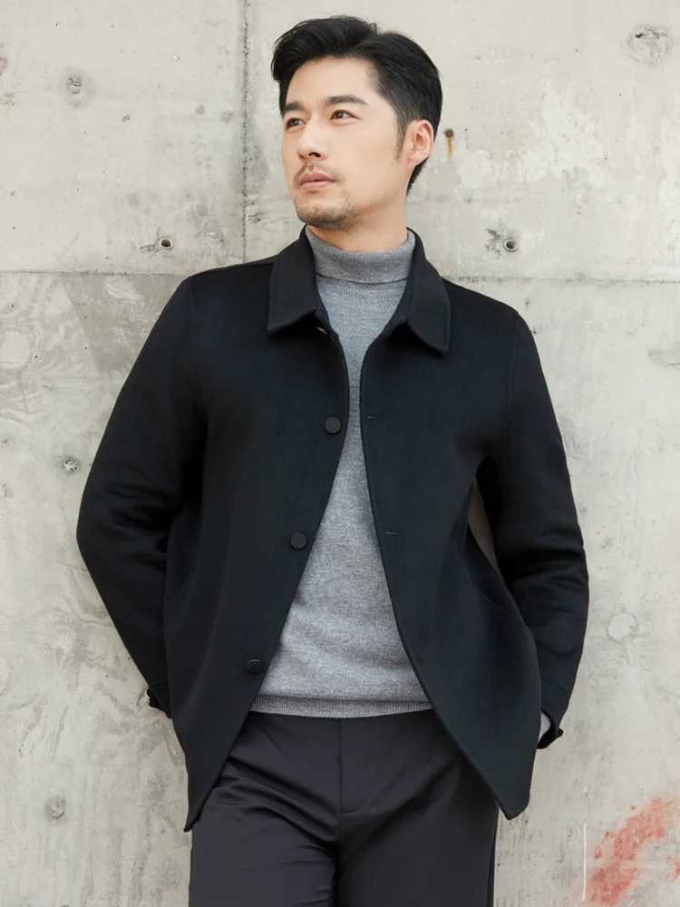 2023 HighEnd Mens Jacket Fall Winter Trend Polo Collar 100 Pure Wool Coat Mens Business Casual Wool Woolen TopT251025
