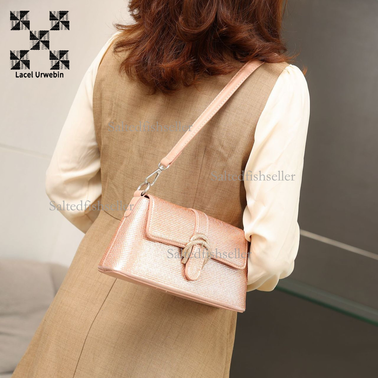 Lacel Urwebin Designer Luxury Water Diamond Underarm Shoulder Bag Urban Simple And Versatile Shoulder Strap Bag Fashion Trendy Brand Banquet Bag