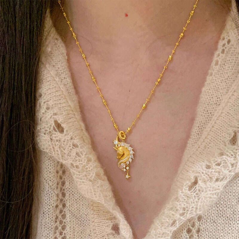 Unicorn Brushed Sparkling Dia Star Pendant Collarbone Chain Niche Design Women's Necklace