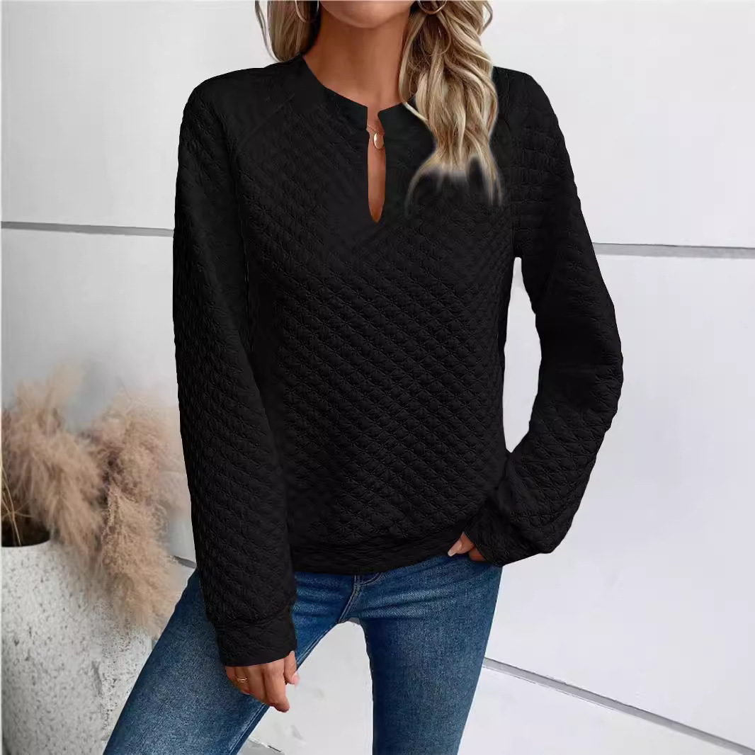 2025 Autumn Winter New Women's Solid Color Deep V-neck Patchwork Long Sleeve Casual Sweatshirt