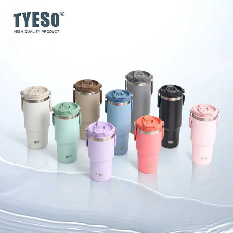 Tyeso LargeCapacity Thermoses Handle Vacuum Cup DualDrink Coffee Mug Stainless Steel Ice Cup Car Bottle Hot Cold Retention J251025