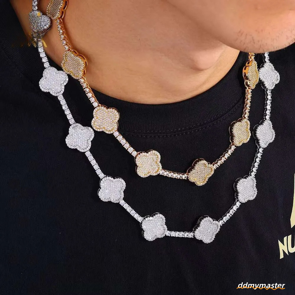 Hip Hop Fine Jewelry Four-Leaf Clover Tennis Necklace Women Gold Plated 3A Zircon Iced Out Bling Dia Chain Ddmymaster