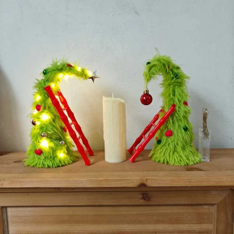 Bendable Christmas Tree Fluffy Green Desktop Xmas Tree with Ladder Themed Holiday Decor Festive Home Office Decoration C251024