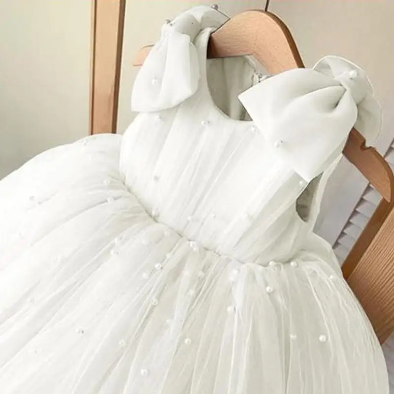 Gorgeous Formal Kids Dress Girls Sleeveless Pearl Cake Tutu Dress Children Birthday Party Clothes 251023