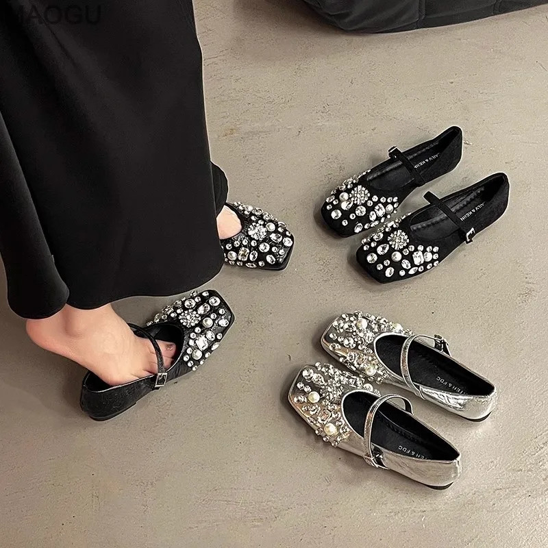 Fashion Silver Rhinestone Mary Jane Shoes Womens Spring Summer Versatile Casual Flats for Daily Wear Comfortable Slip on Shoes 251023
