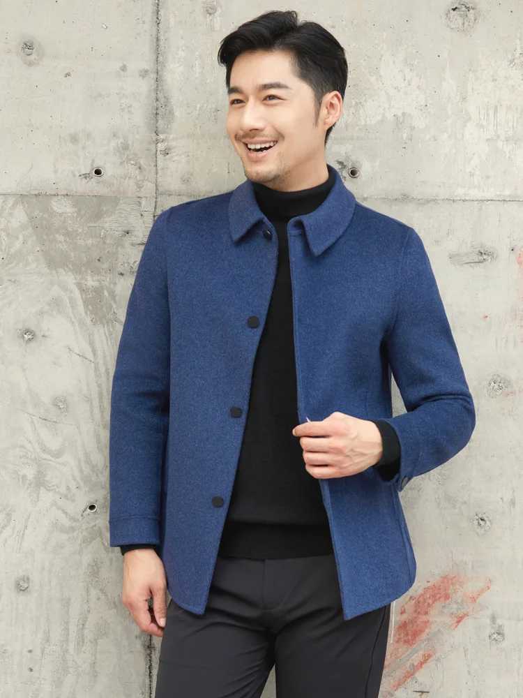 2023 HighEnd Mens Jacket Fall Winter Trend Polo Collar 100 Pure Wool Coat Mens Business Casual Wool Woolen TopT251025